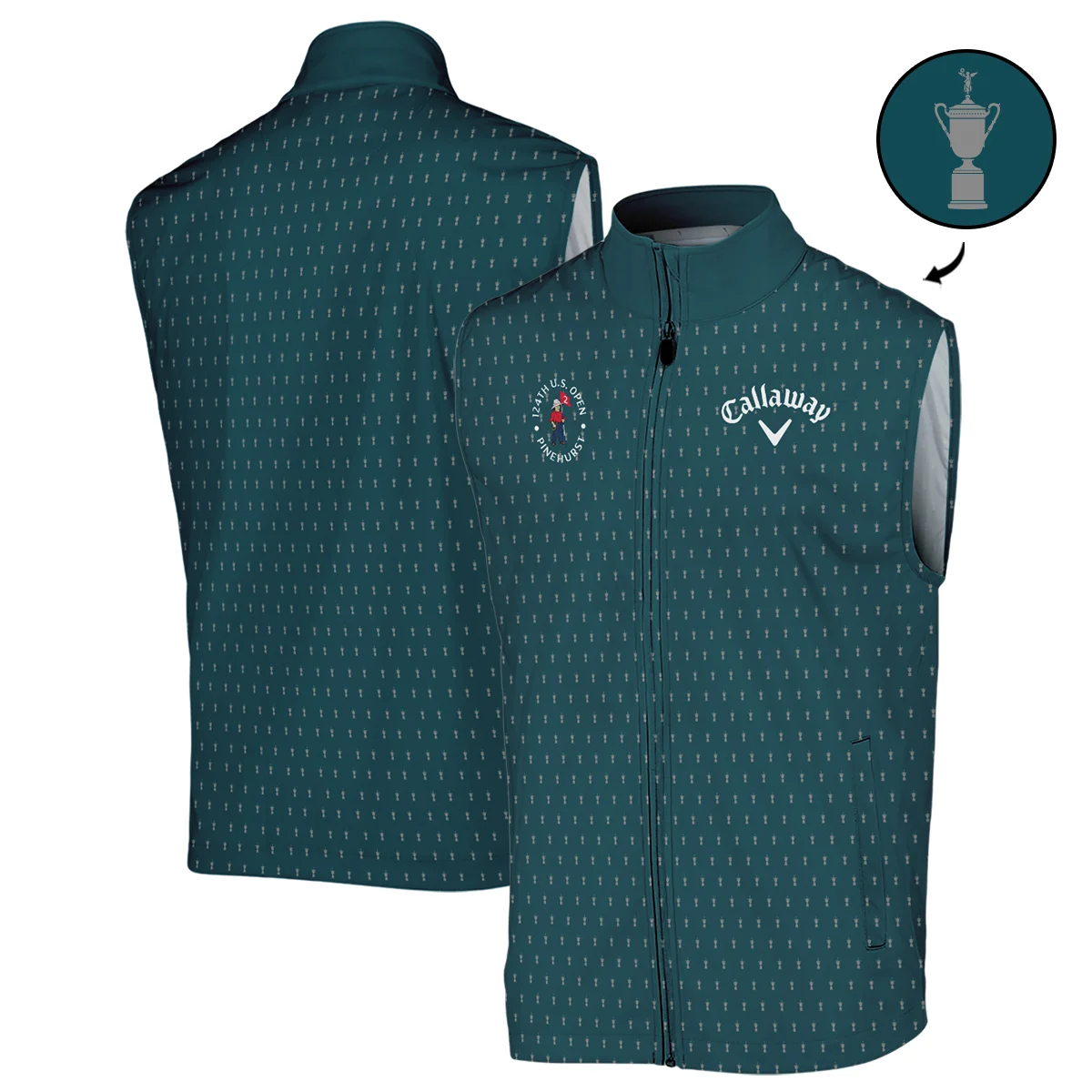 Callaway 124th U.S. Open Pinehurst Sports Quarter-Zip Jacket Cup Pattern Green All Over Print Quarter-Zip Jacket