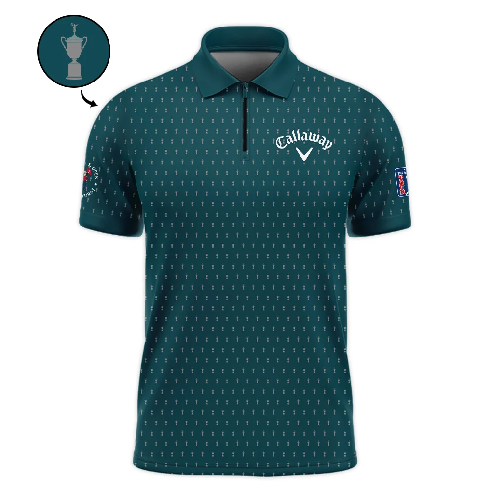 Callaway 124th U.S. Open Pinehurst Sports Zipper Polo Shirt Cup Pattern Green All Over Print Zipper Polo Shirt For Men