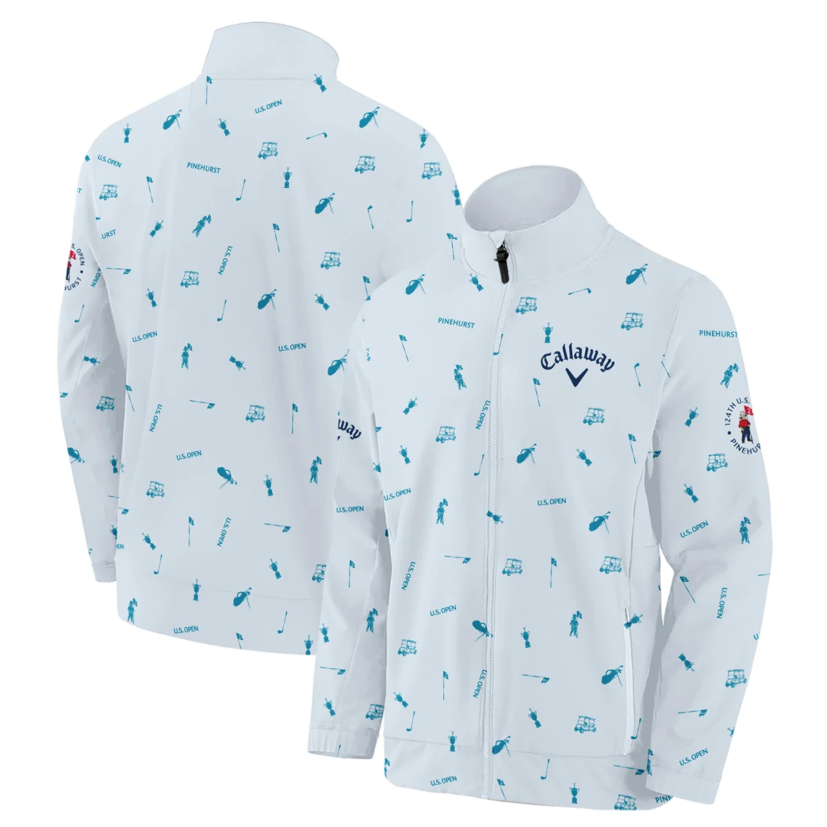 Callaway 124th U.S. Open Pinehurst Zipper Polo Shirt Light Blue Pastel Golf Pattern All Over Print Zipper Polo Shirt For Men