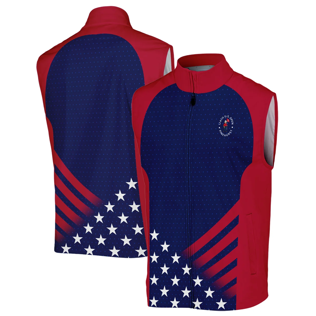 Callaway 124th U.S. Open Pinehurst Star White Dark Blue Red Background Polo Shirt Mandarin Collar Polo Shirt