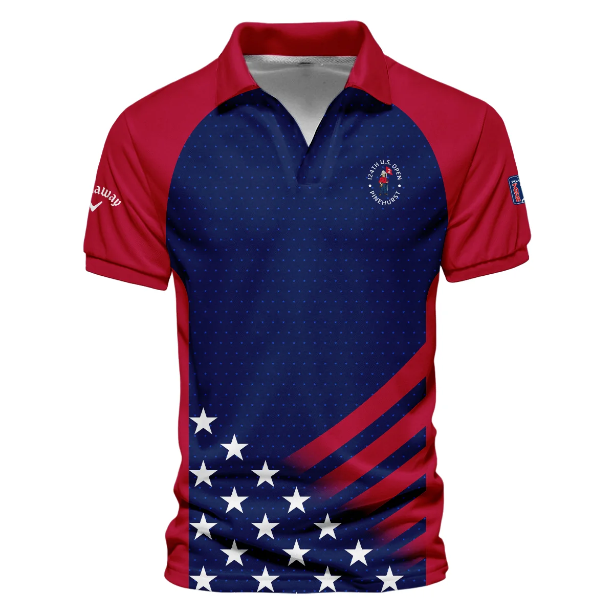 Callaway 124th U.S. Open Pinehurst Star White Dark Blue Red Background Polo Shirt Mandarin Collar Polo Shirt