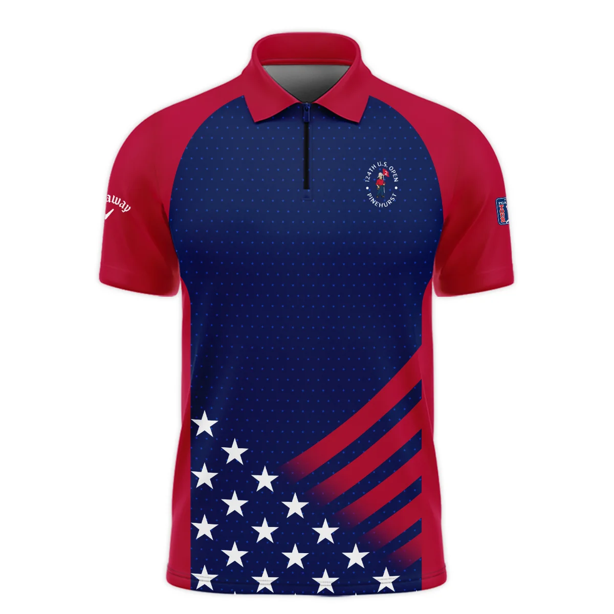 Callaway 124th U.S. Open Pinehurst Star White Dark Blue Red Background Zipper Polo Shirt Style Classic Zipper Polo Shirt For Men