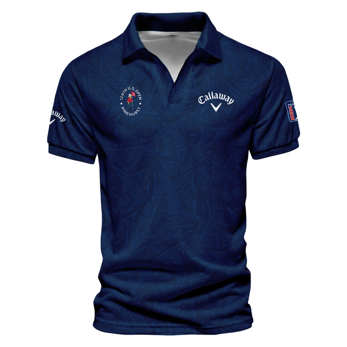 Callaway 124th U.S. Open Pinehurst Stars Gradient Pattern Dark Blue Vneck Long Polo Shirt Style Classic Long Polo Shirt For Men
