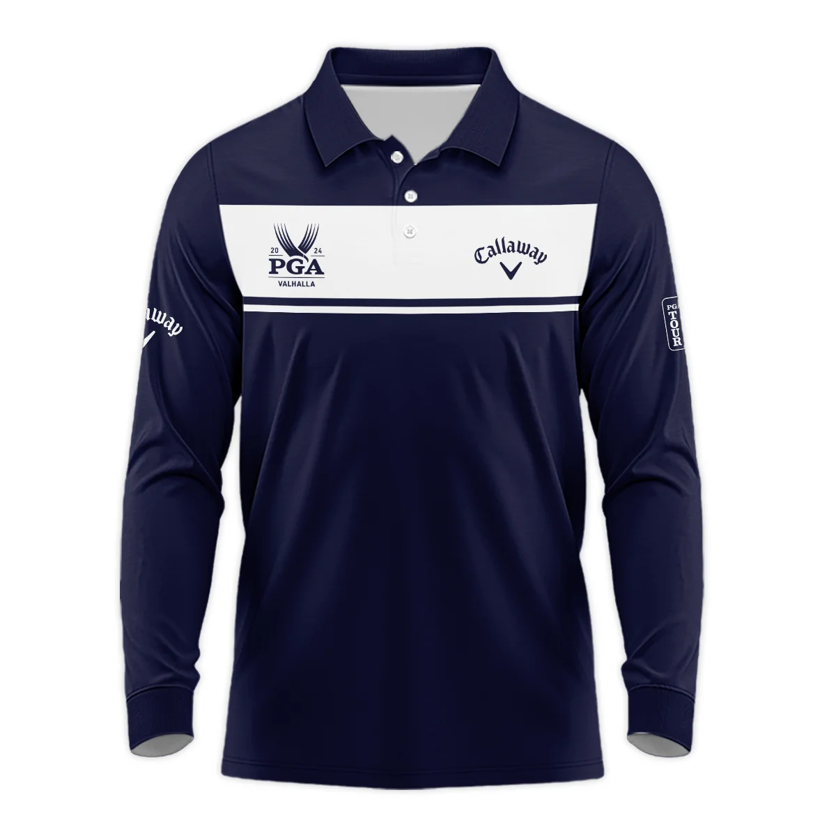 Callaway 2024 PGA Championship Golf Long Polo Shirt Sports Dark Blue White All Over Print Long Polo Shirt For Men