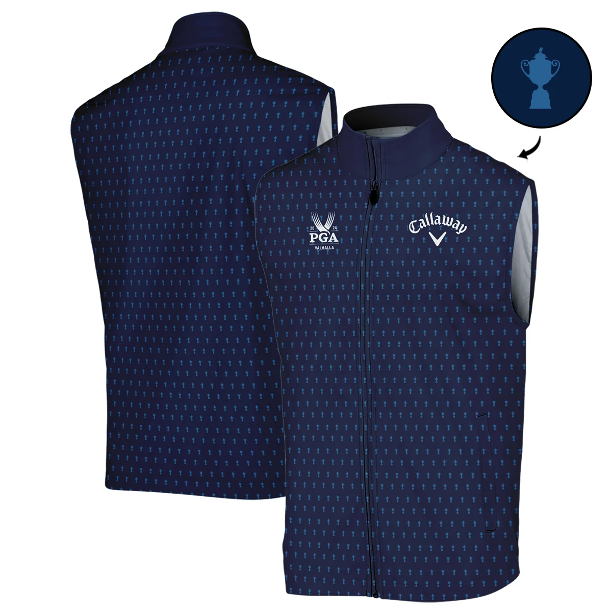 Callaway 2024 PGA Championship Golf Zipper Polo Shirt Dark Blue Gradient Pattern All Over Print Zipper Polo Shirt For Men
