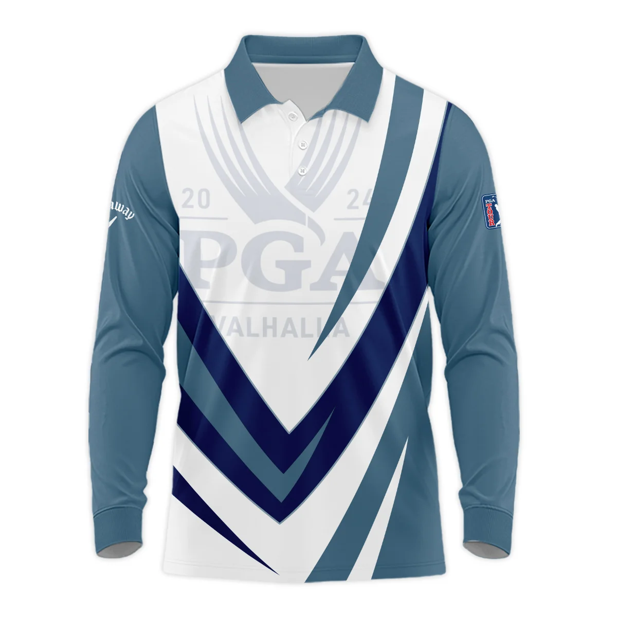 Callaway 2024 PGA Championship Valhalla Dark Moderate Blue White Blue Polo Shirt Mandarin Collar Polo Shirt