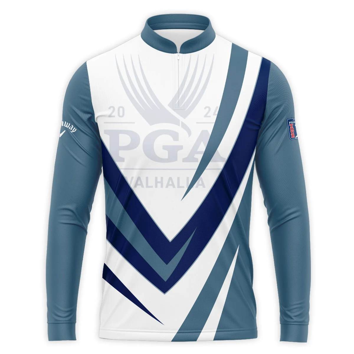 Callaway 2024 PGA Championship Valhalla Dark Moderate Blue White Blue Long Polo Shirt Style Classic Long Polo Shirt For Men
