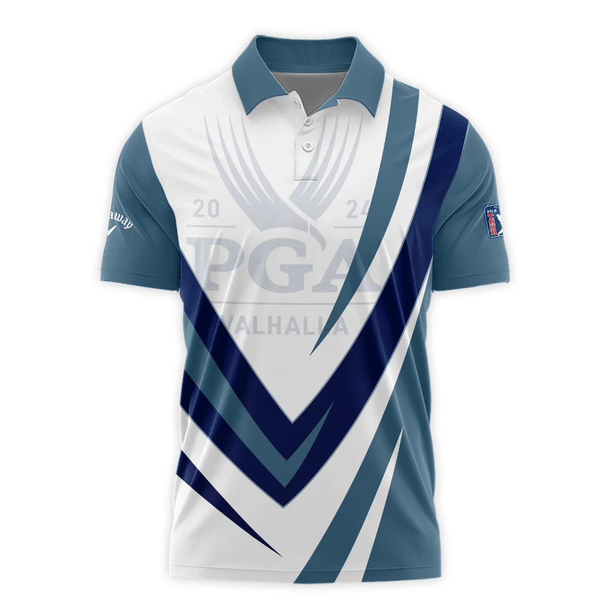 Callaway 2024 PGA Championship Valhalla Dark Moderate Blue White Blue Vneck Polo Shirt Style Classic Polo Shirt For Men