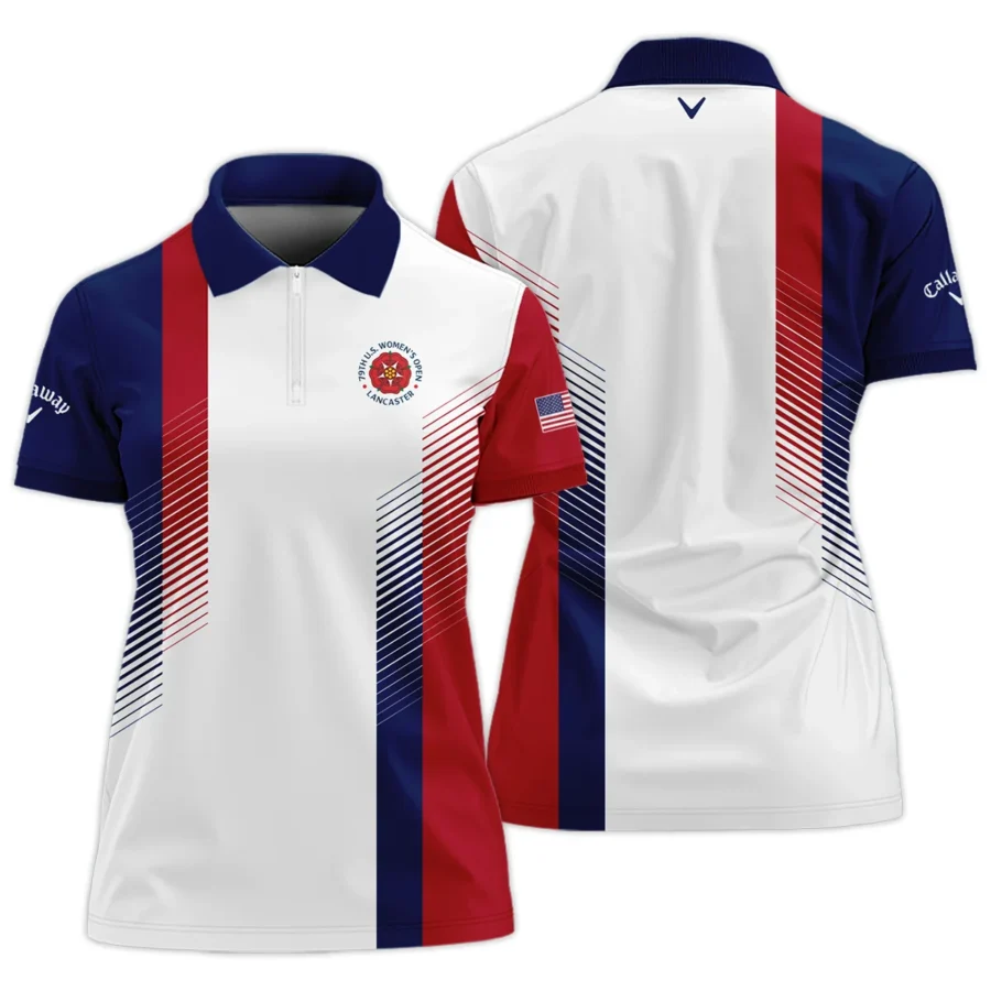 Callaway 79th U.S. Women’s Open Lancaster Blue Red Abstract Zipper Short Polo Shirt