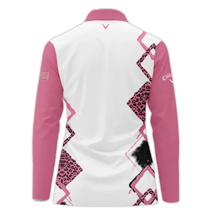 Callaway 79th U.S. Women’s Open Lancaster Pink Leopard Pattern White Zipper Long Polo Shirt