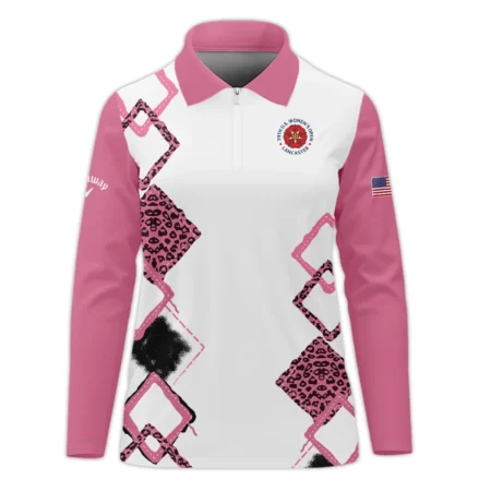 Callaway 79th U.S. Women’s Open Lancaster Pink Leopard Pattern White Zipper Long Polo Shirt