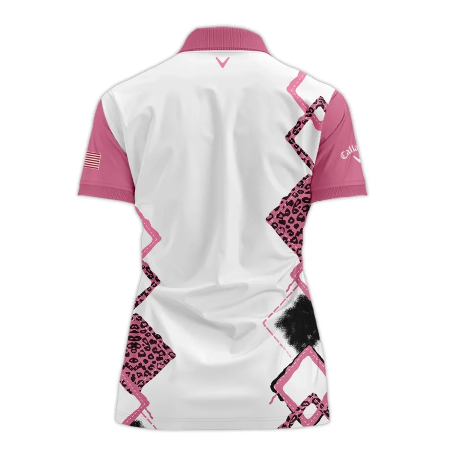 Callaway 79th U.S. Women’s Open Lancaster Pink Leopard Pattern White Zipper Short Polo Shirt