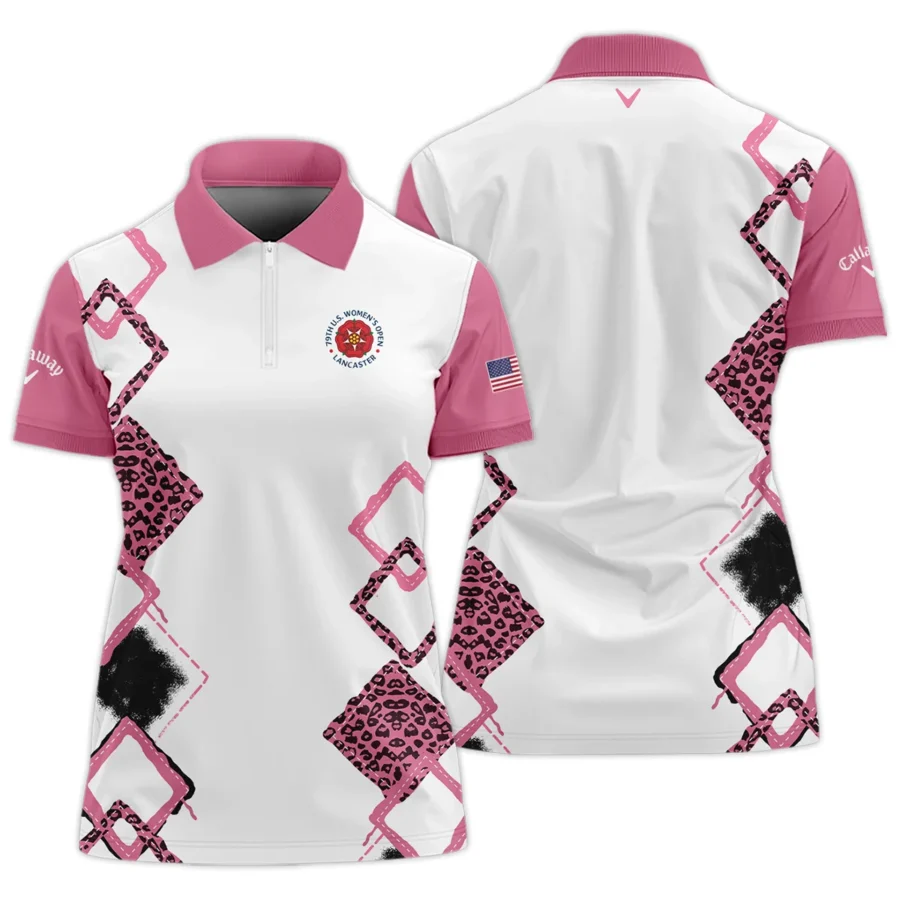 Callaway 79th U.S. Women’s Open Lancaster Pink Leopard Pattern White Zipper Short Polo Shirt