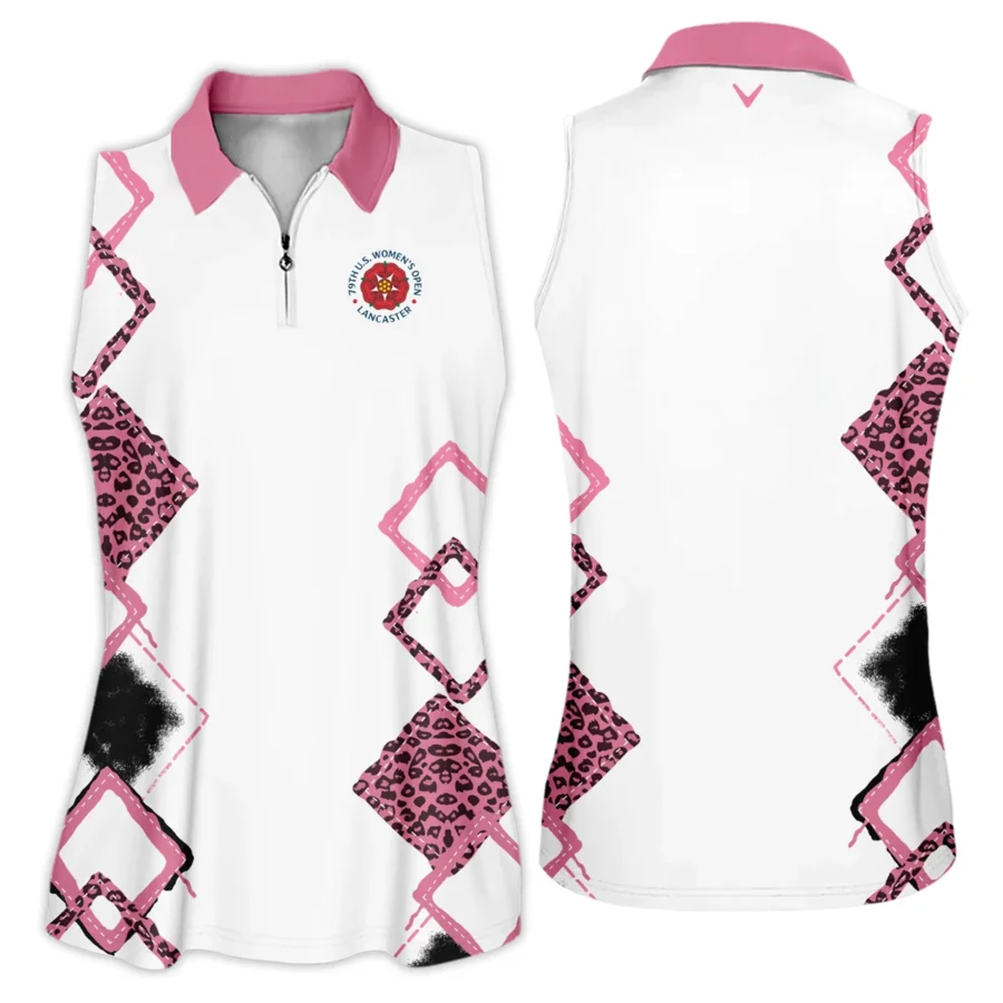 Callaway 79th U.S. Women’s Open Lancaster Pink Leopard Pattern White Zipper Sleeveless Polo Shirt