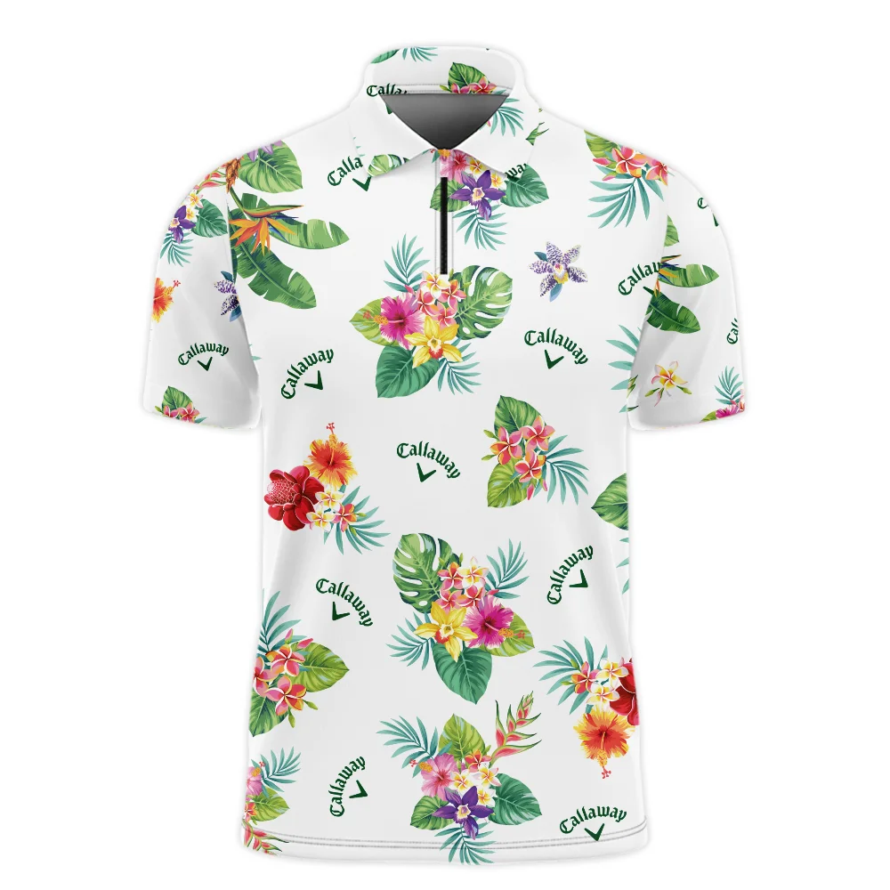 Callaway Hawaiian Flower Zipper Polo Shirt Style Classic Zipper Polo Shirt For Men