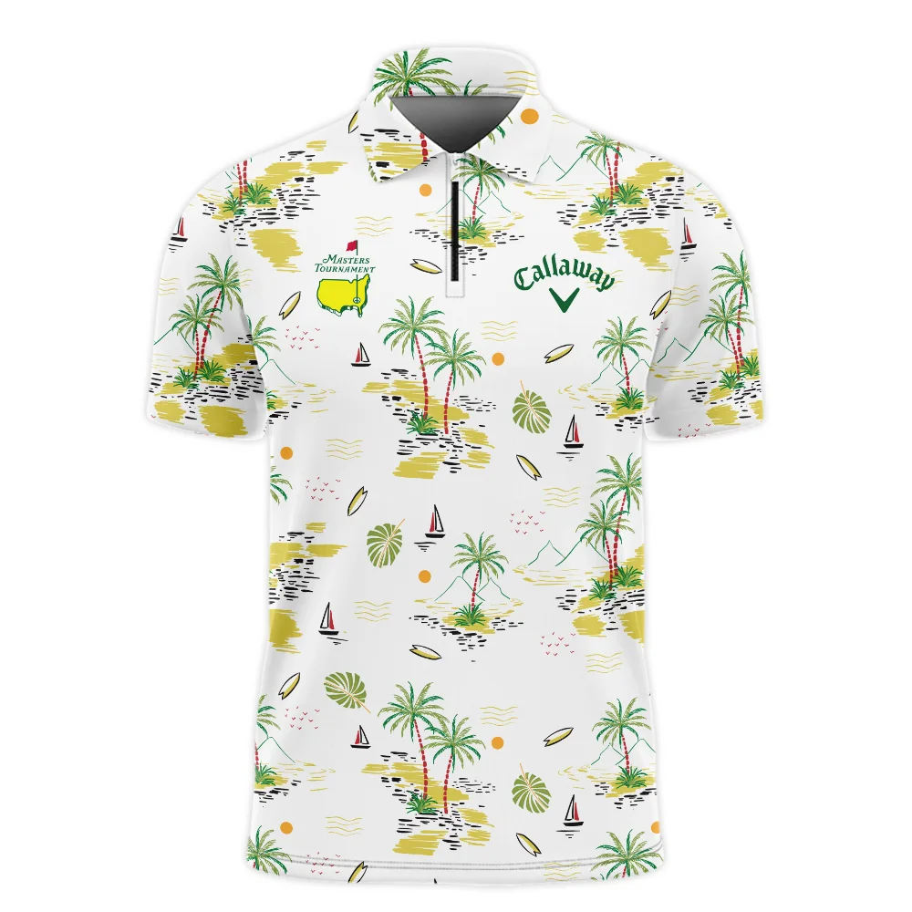 Callaway Landscape With Palm Trees Beach And Oceann Masters Tournament Zipper Polo Shirt Style Classic Zipper Polo Shirt For Men