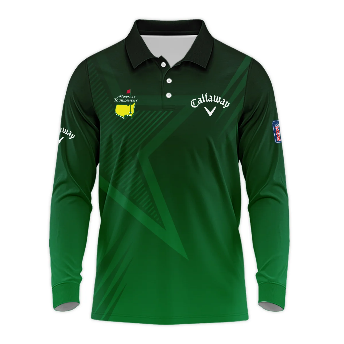 Callaway Masters Tournament Long Polo Shirt Dark Green Gradient Star Pattern Golf Sports Long Polo Shirt For Men