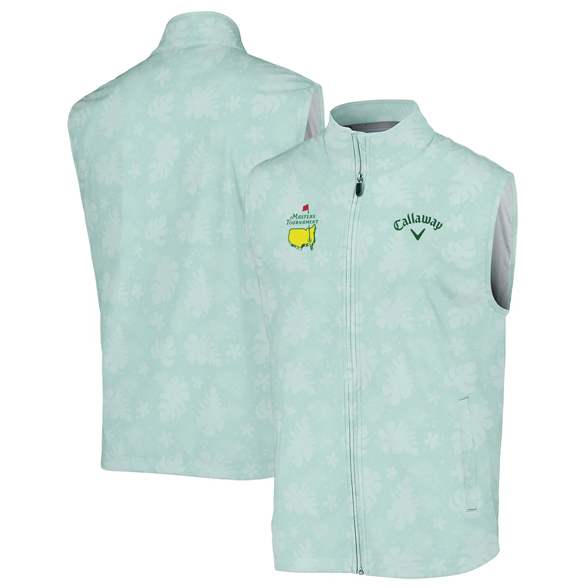 Callaway Masters Tournament Sports Zipper Polo Shirt Green Pastel Floral Hawaiian Pattern All Over Print Zipper Polo Shirt For Men