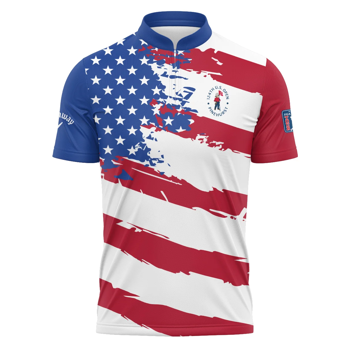 Callaway US Flag Blue Red Stars 124th U.S. Open Pinehurst Style Classic, Short Sleeve Polo Shirts Quarter-Zip