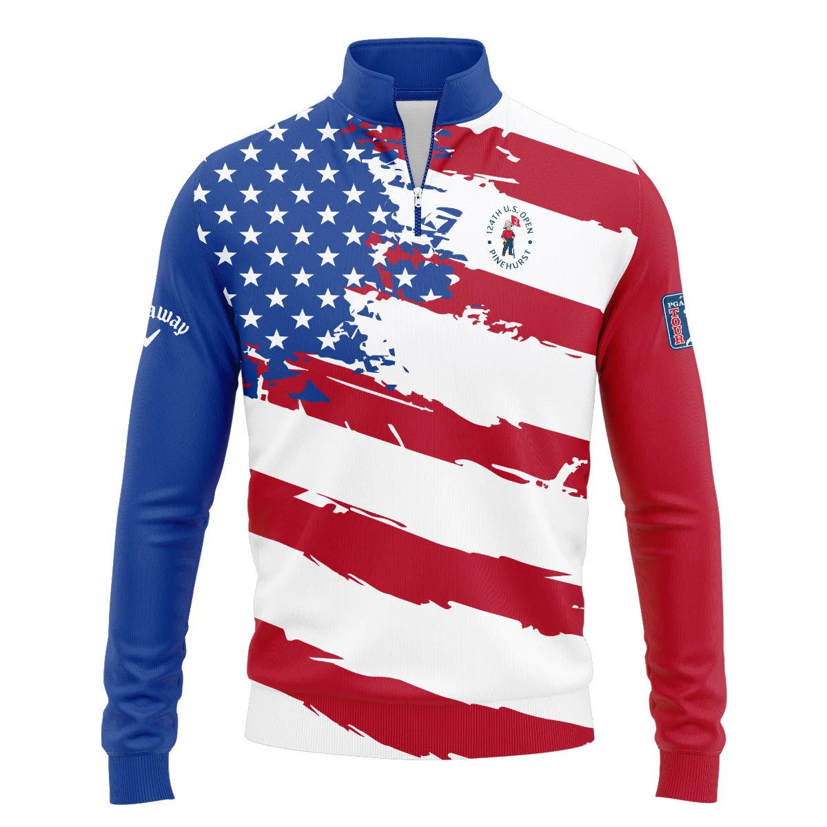 Callaway US Flag Blue Red Stars 124th U.S. Open Pinehurst Polo Shirt Mandarin Collar Polo Shirt
