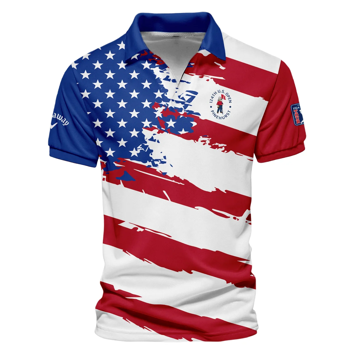 Callaway US Flag Blue Red Stars 124th U.S. Open Pinehurst Vneck Polo Shirt Style Classic Polo Shirt For Men