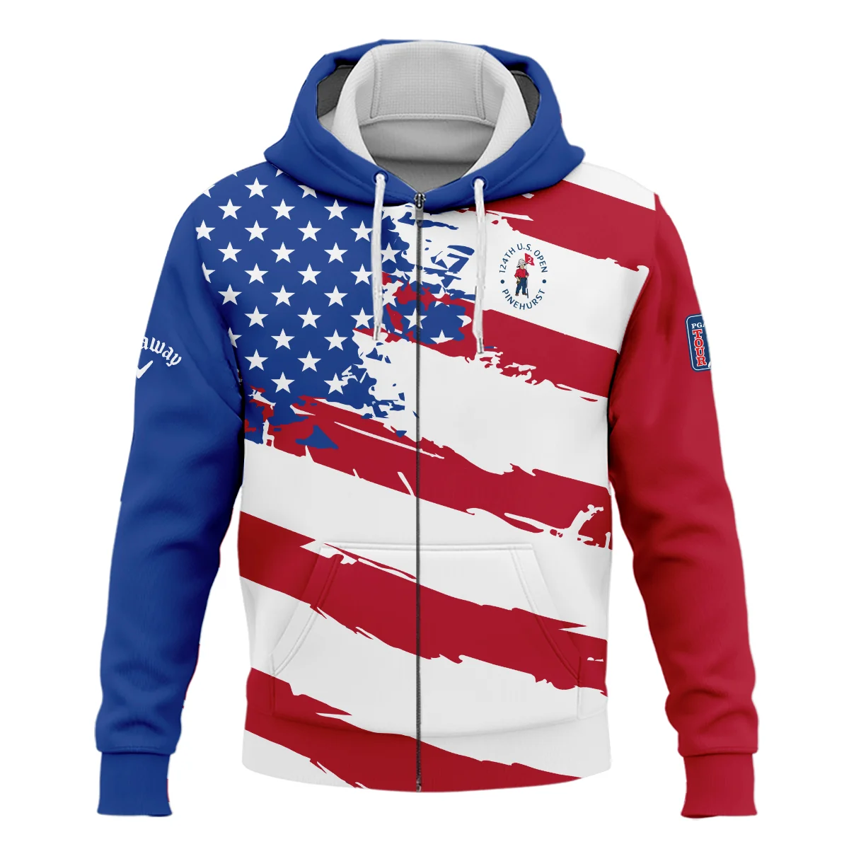 Callaway US Flag Blue Red Stars 124th U.S. Open Pinehurst Zipper Hoodie Shirt Style Classic Zipper Hoodie Shirt