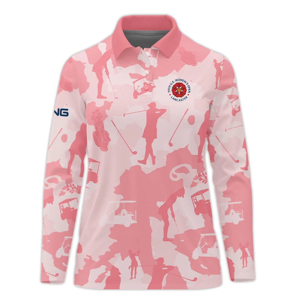 Camo Pink Color 79th U.S. Women’s Open Lancaster Ping Long Polo Shirt Golf Sport All Over Print Long Polo Shirt For Woman