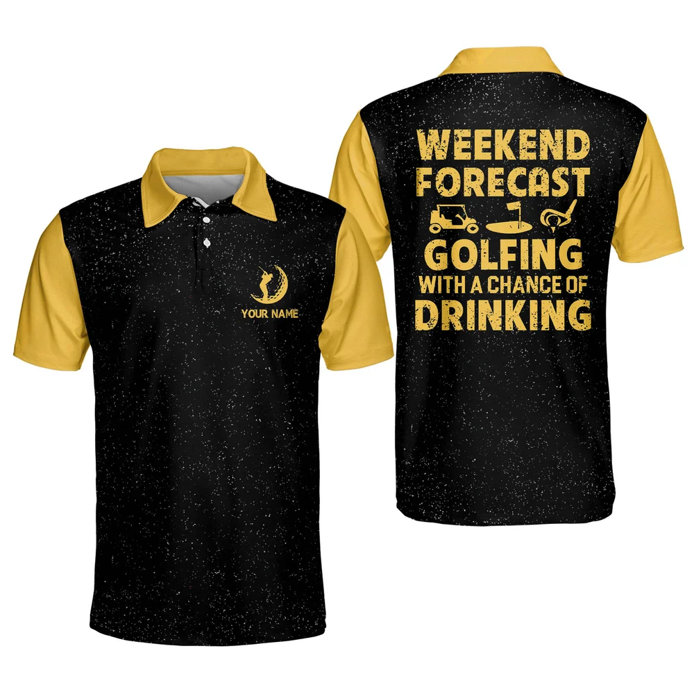Custom Funny Golf Shirts for Men Weekend Forecast Golfing with A Chance of Drinking Mens Golf Polo Shirts Dry Fit Short Sleeve GOLF