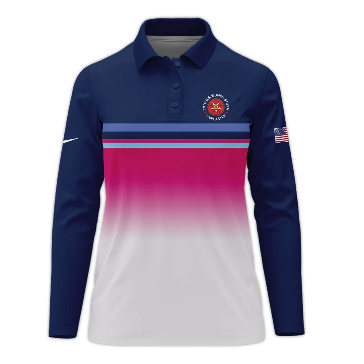 Dark Blue Pink White Line Nike 79th U.S. Women’s Open Lancaster Sleeveless Polo Shirt