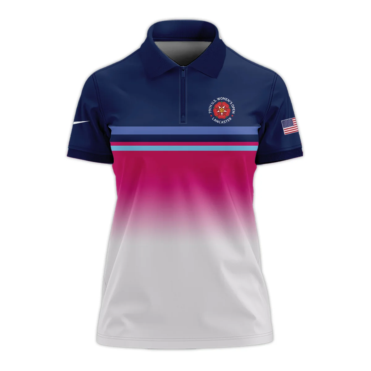 Dark Blue Pink White Line Nike 79th U.S. Women’s Open Lancaster Short Polo Shirt