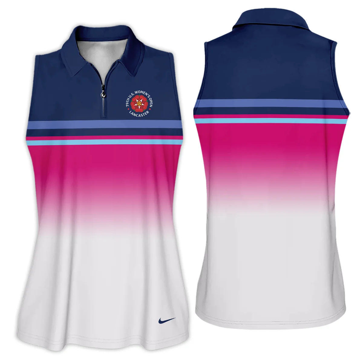 Dark Blue Pink White Line Nike 79th U.S. Women’s Open Lancaster Zipper Long Polo Shirt