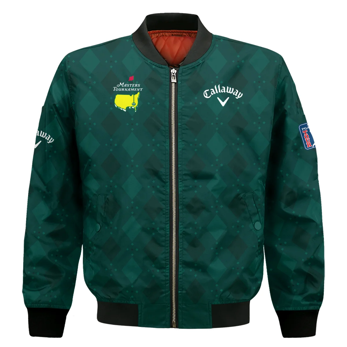 Dark Green Argyle Plaid Pattern Golf Masters Tournament Callaway Bomber Jacket Style Classic Bomber Jacket