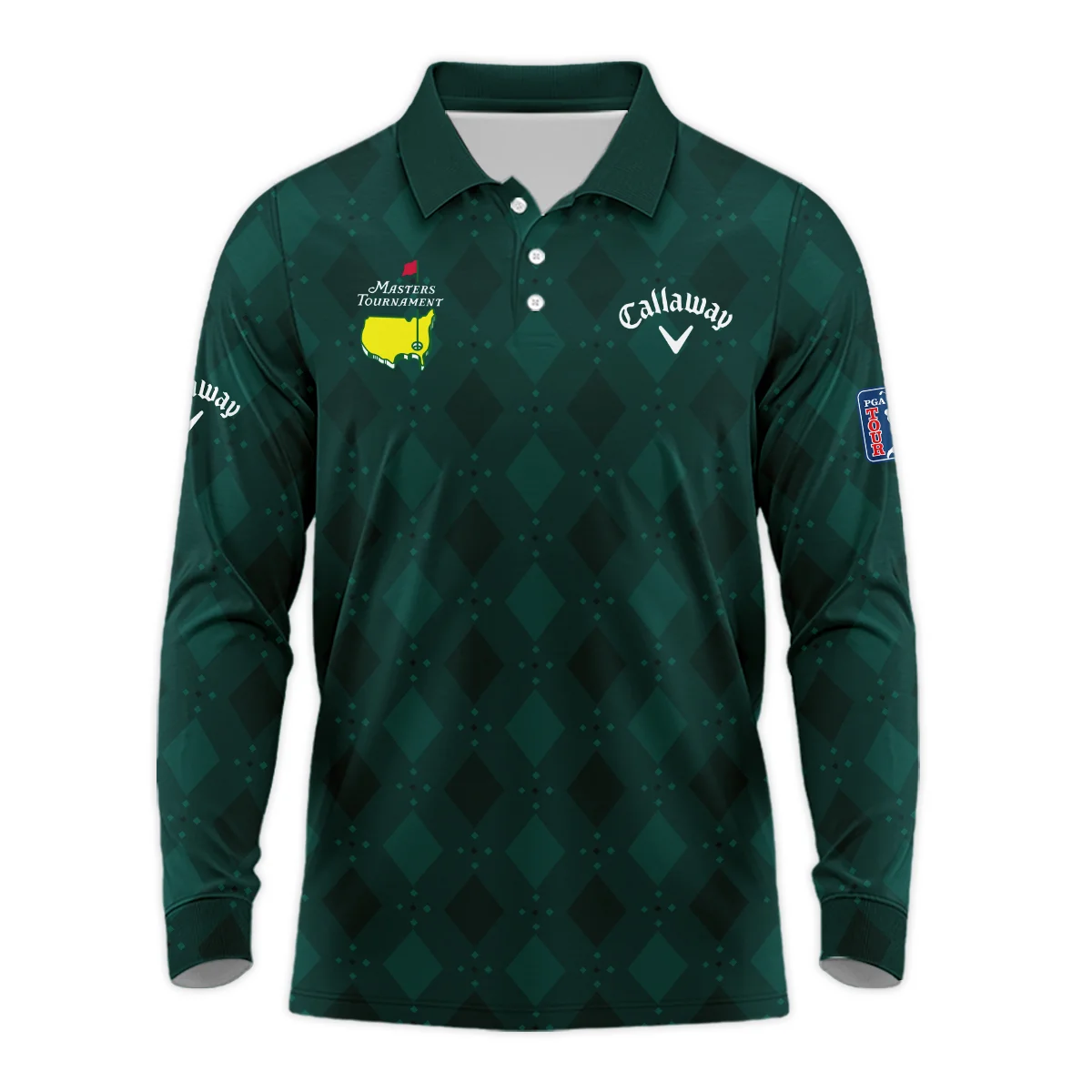 Dark Green Argyle Plaid Pattern Golf Masters Tournament Callaway Zipper Polo Shirt Style Classic Zipper Polo Shirt For Men