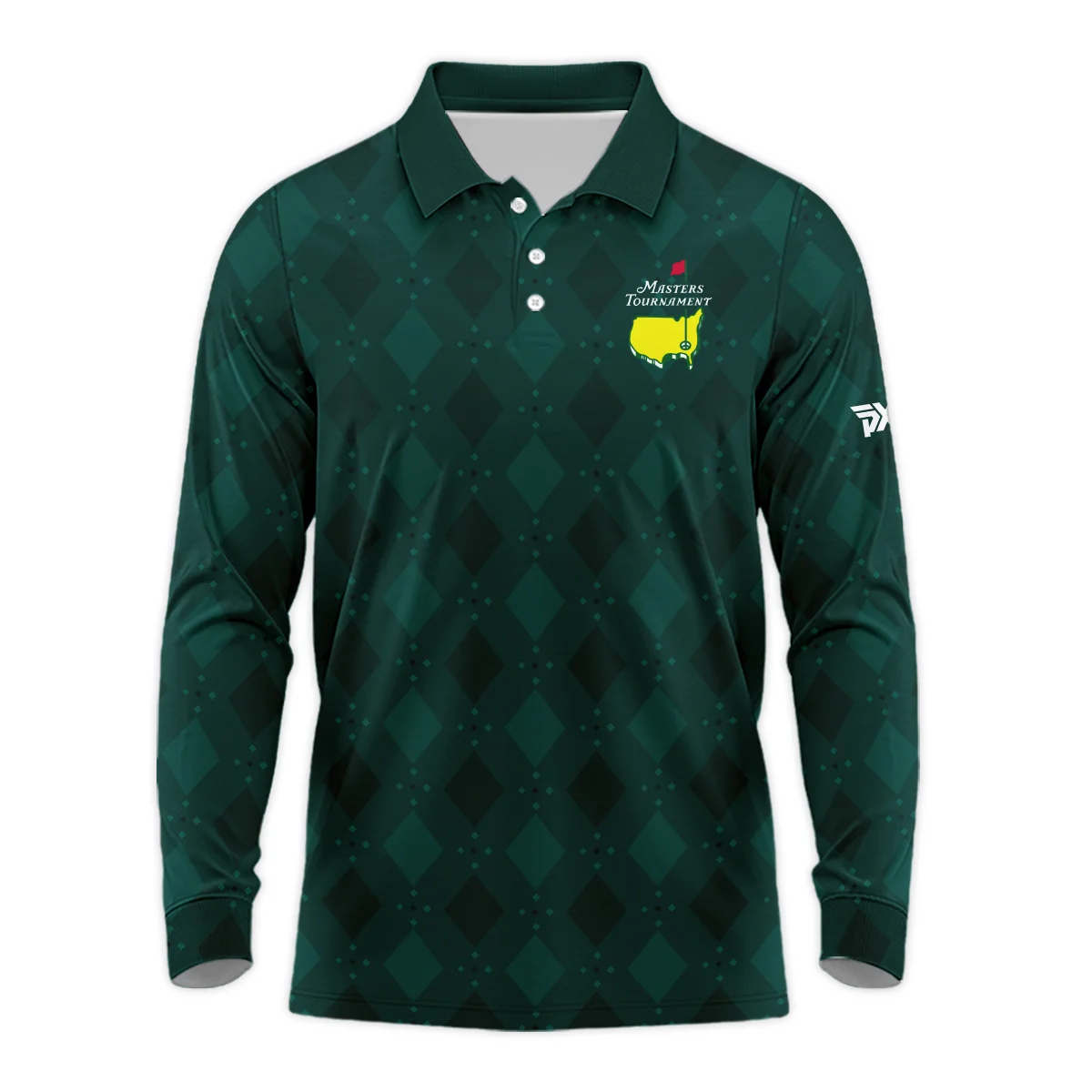 Dark Green Argyle Plaid Pattern Golf Masters Tournament Long Polo Shirt Style Classic Long Polo Shirt For Men