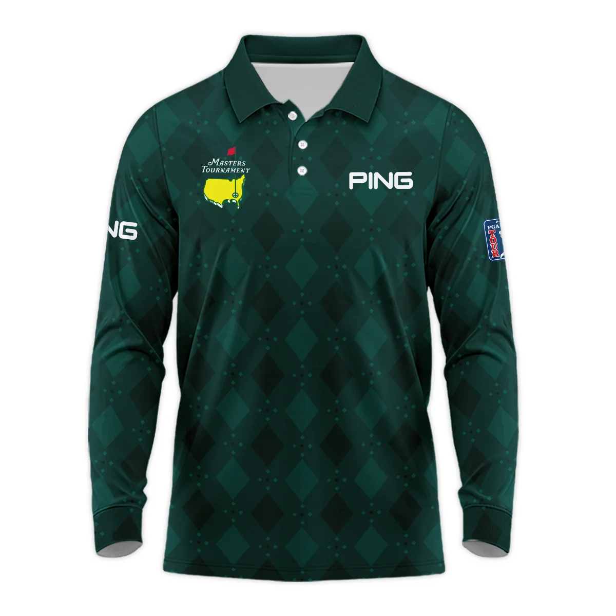 Dark Green Argyle Plaid Pattern Golf Masters Tournament Ping Long Polo Shirt Style Classic Long Polo Shirt For Men