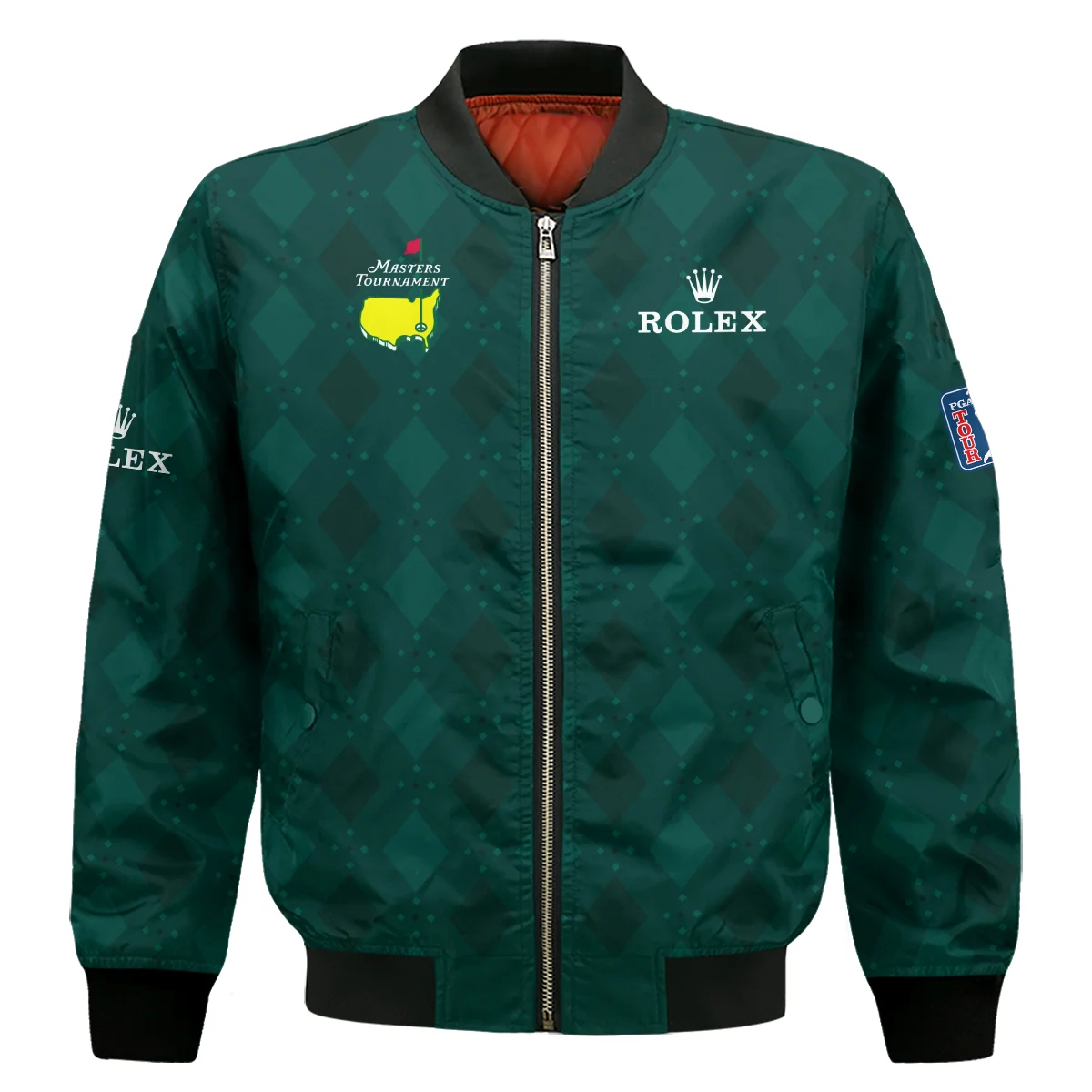 Dark Green Argyle Plaid Pattern Golf Masters Tournament Rolex Bomber Jacket Style Classic Bomber Jacket