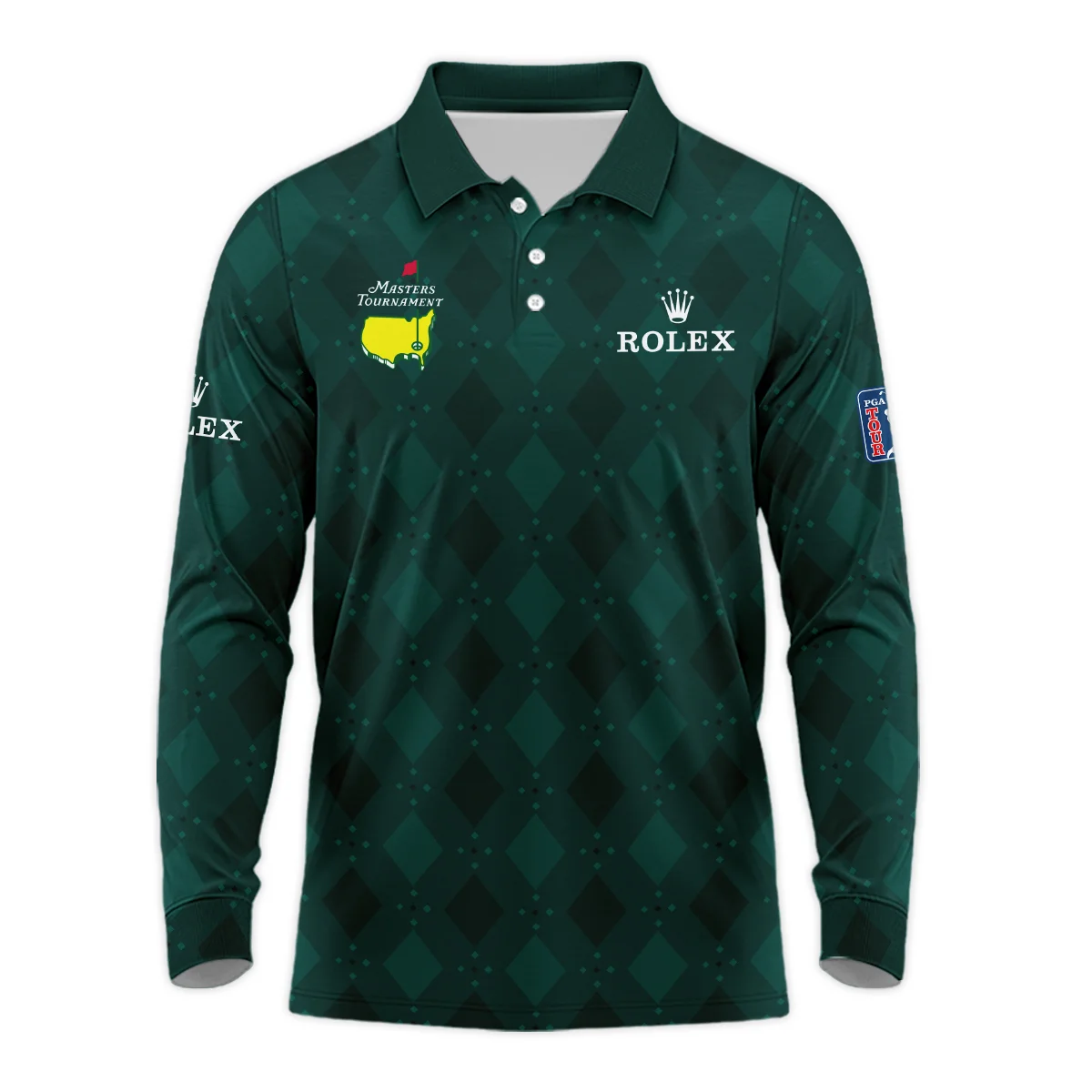 Dark Green Argyle Plaid Pattern Golf Masters Tournament Rolex Long Polo Shirt Style Classic Long Polo Shirt For Men