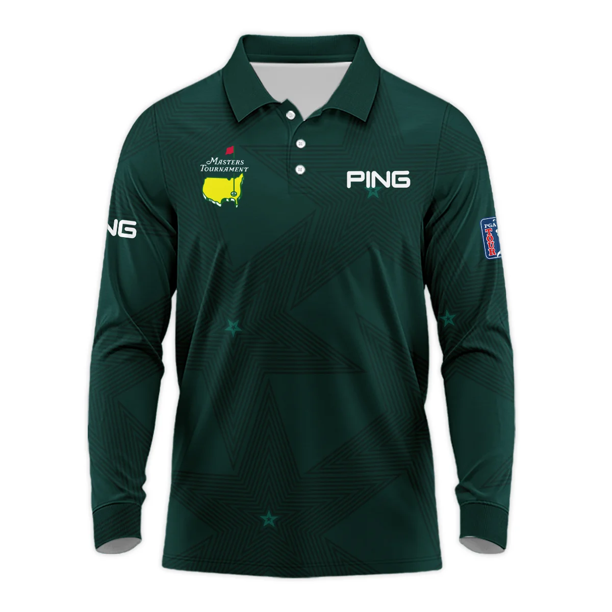 Dark Green Background Masters Tournament Ping Vneck Long Polo Shirt Style Classic Long Polo Shirt For Men