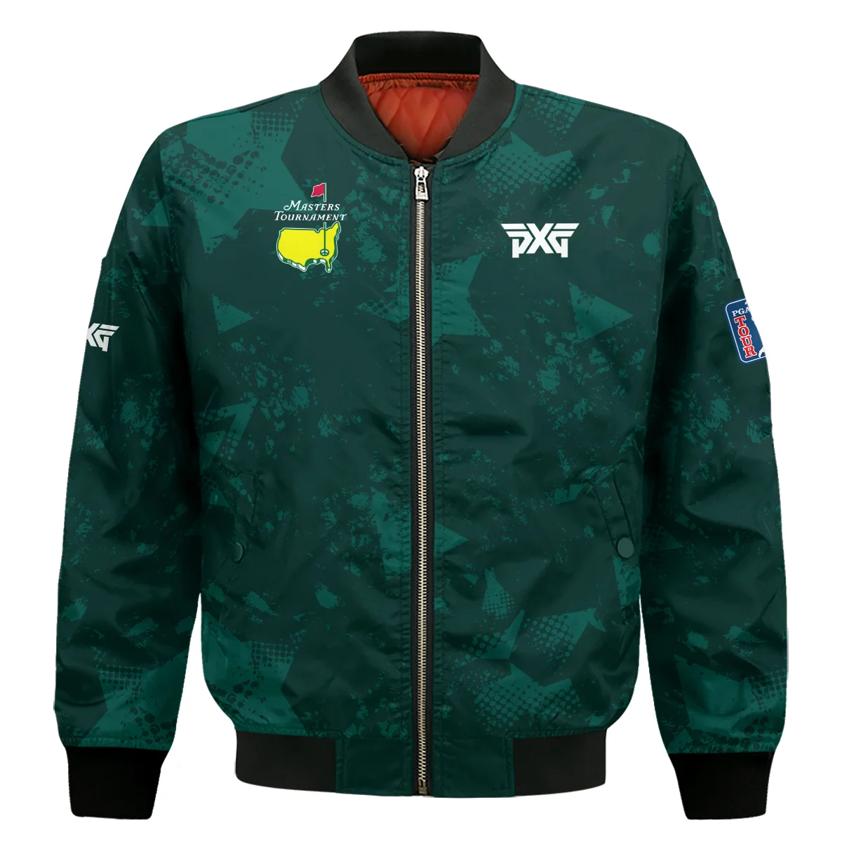 Dark Green Grunge Stars Pattern Golf Masters Tournament Zipper Polo Shirt Style Classic Zipper Polo Shirt For Men