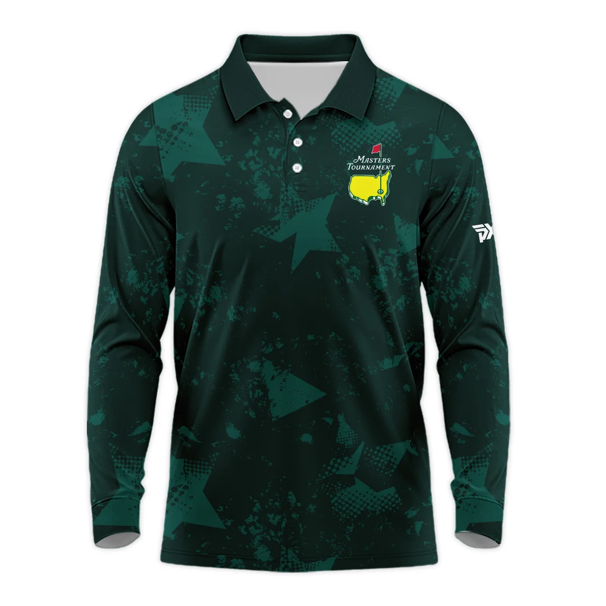 Dark Green Grunge Stars Pattern Golf Masters Tournament Long Polo Shirt Style Classic Long Polo Shirt For Men