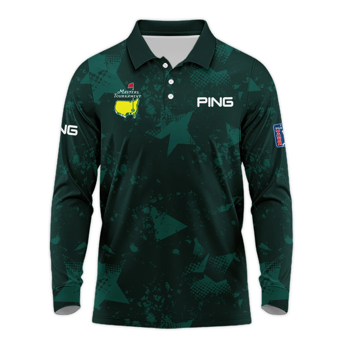 Dark Green Grunge Stars Pattern Golf Masters Tournament Ping Long Polo Shirt Style Classic Long Polo Shirt For Men