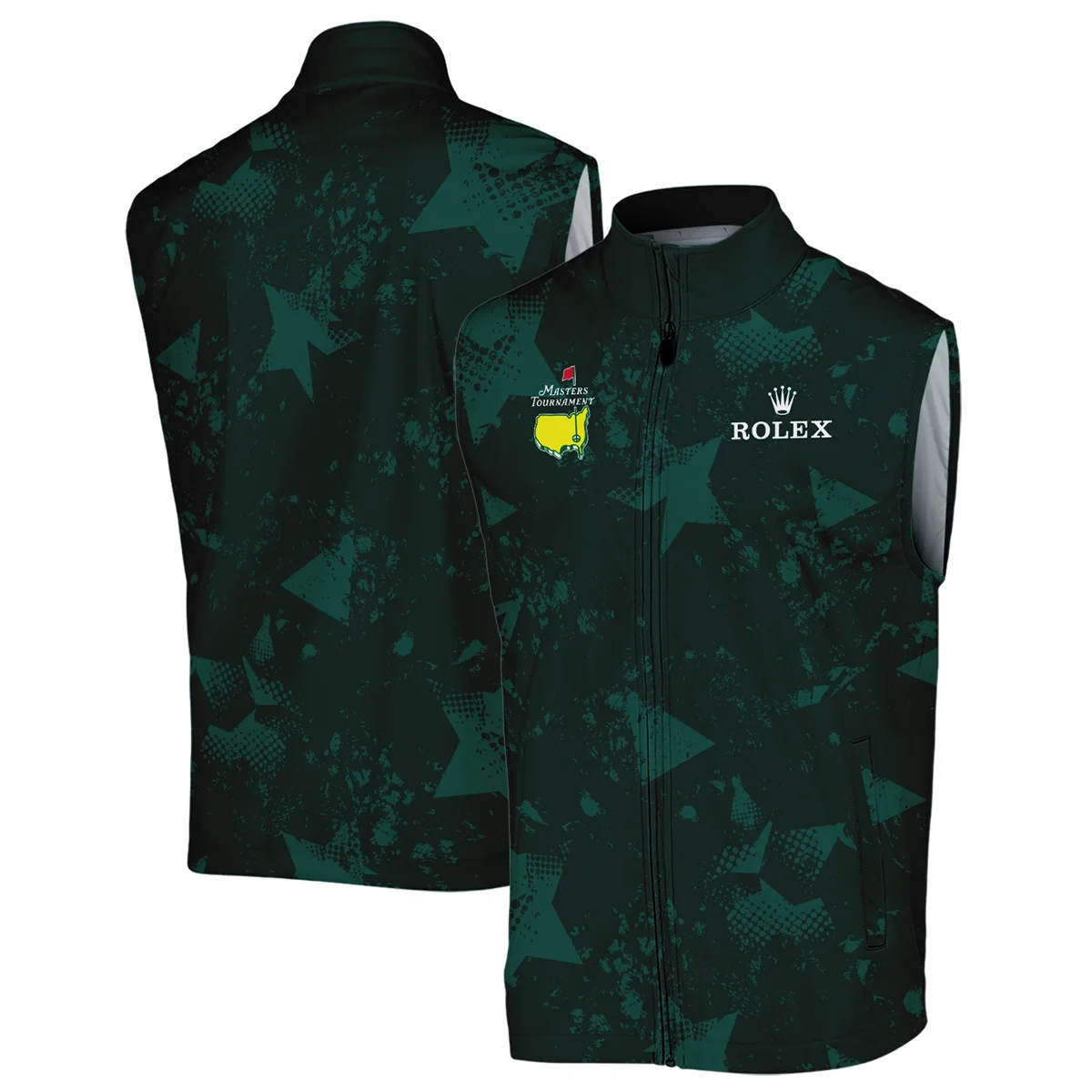 Dark Green Grunge Stars Pattern Golf Masters Tournament Rolex Sleeveless Jacket Style Classic Sleeveless Jacket