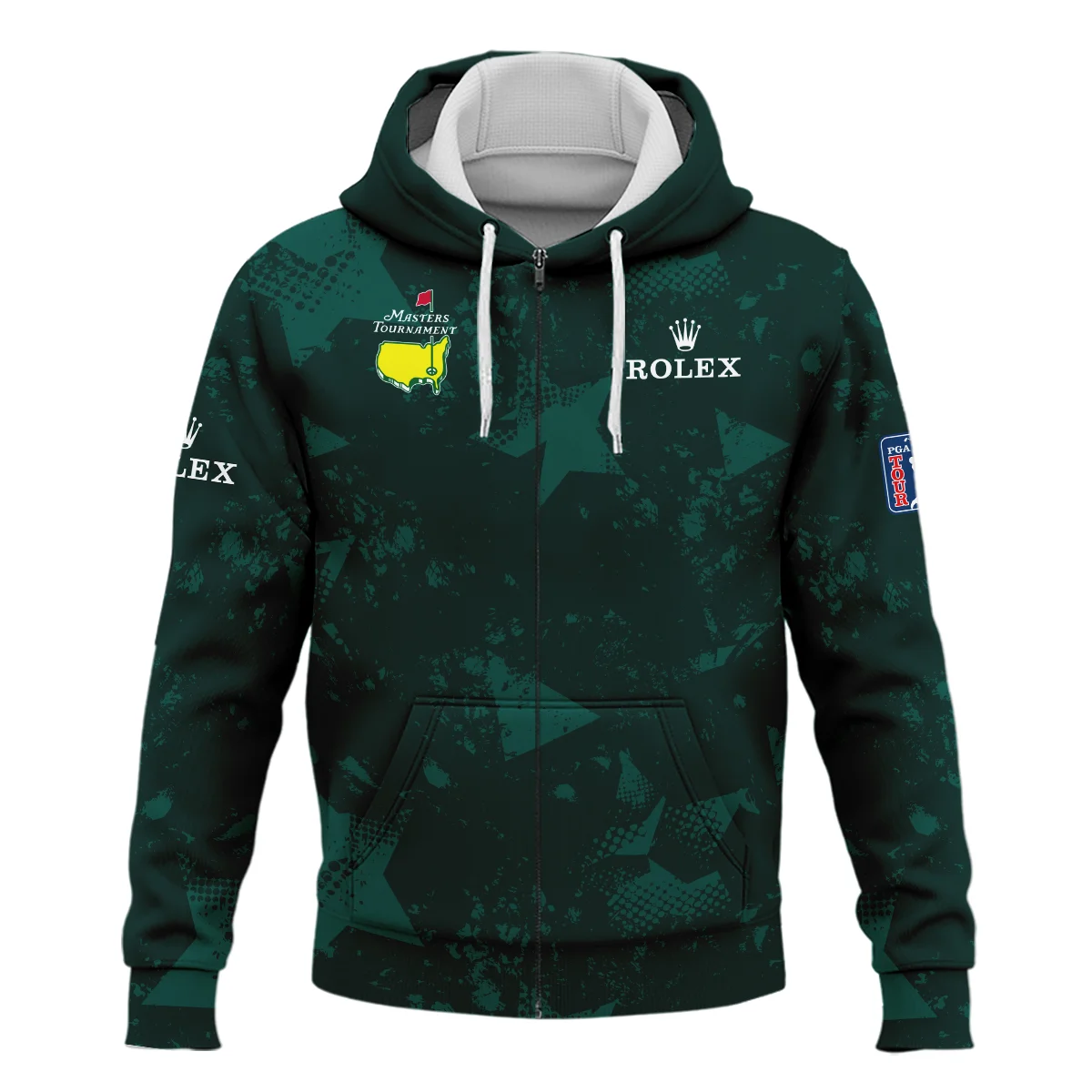 Dark Green Grunge Stars Pattern Golf Masters Tournament Rolex Zipper Hoodie Shirt Style Classic Zipper Hoodie Shirt