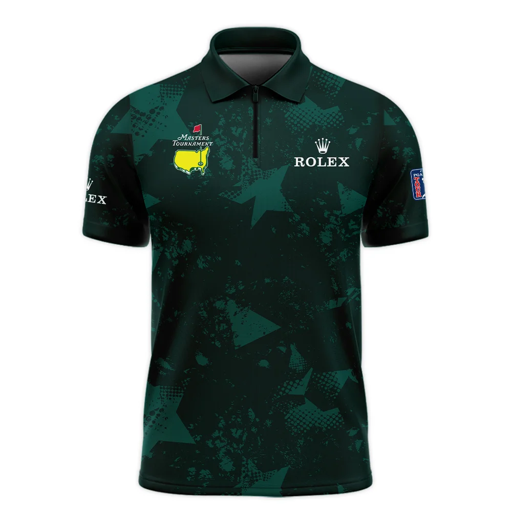 Dark Green Grunge Stars Pattern Golf Masters Tournament Rolex Zipper Polo Shirt Style Classic Zipper Polo Shirt For Men