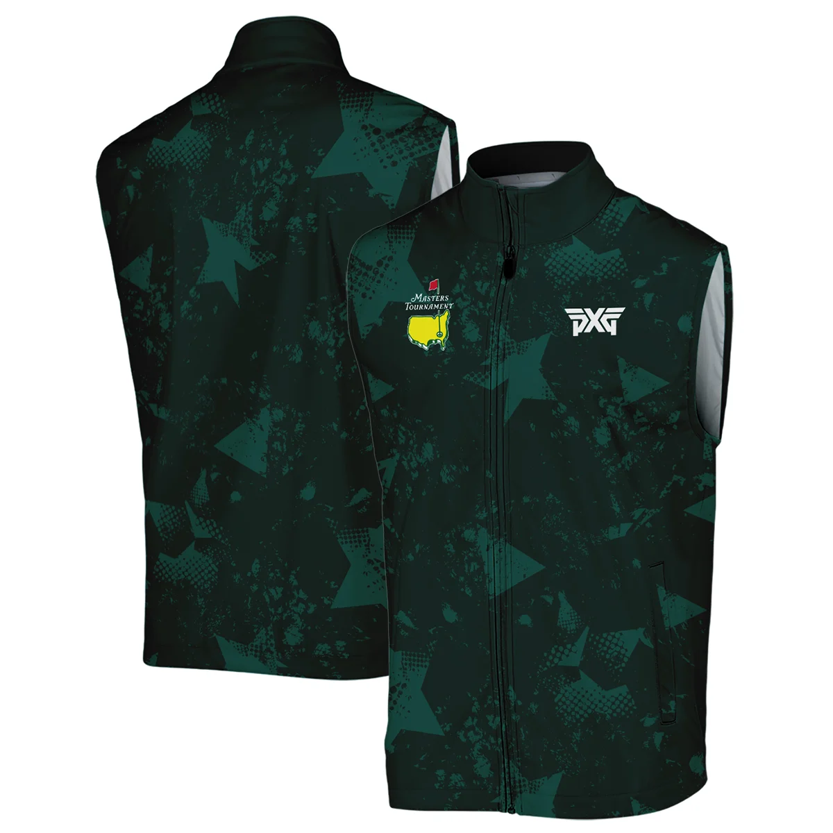 Dark Green Grunge Stars Pattern Golf Masters Tournament Zipper Polo Shirt Style Classic Zipper Polo Shirt For Men