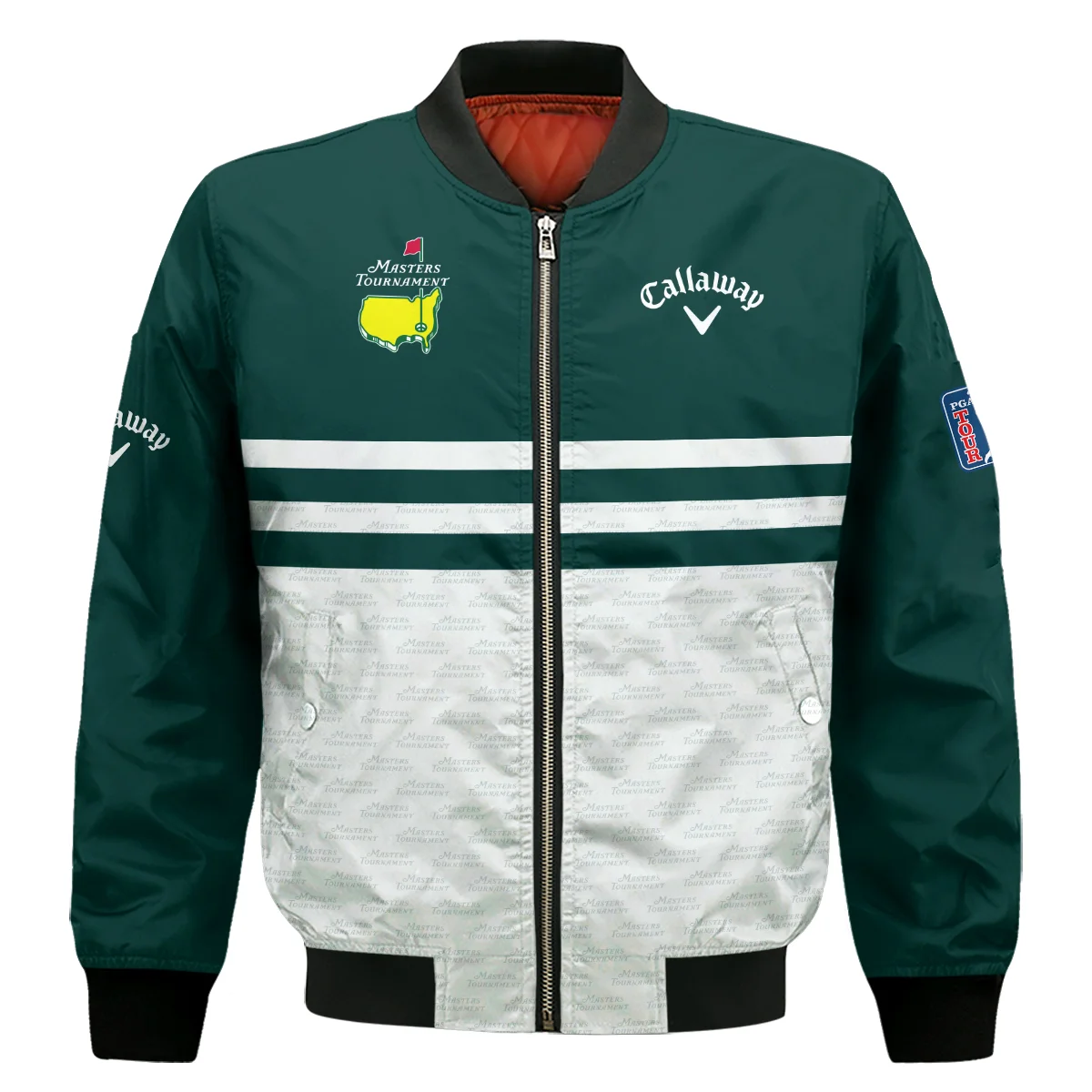Dark Green Mix White With Logo Pattern Masters Tournament Callaway Bomber Jacket Style Classic Bomber Jacket