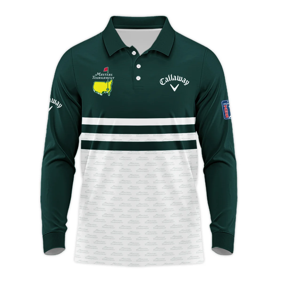 Dark Green Mix White With Logo Pattern Masters Tournament Callaway Zipper Polo Shirt Style Classic Zipper Polo Shirt For Men