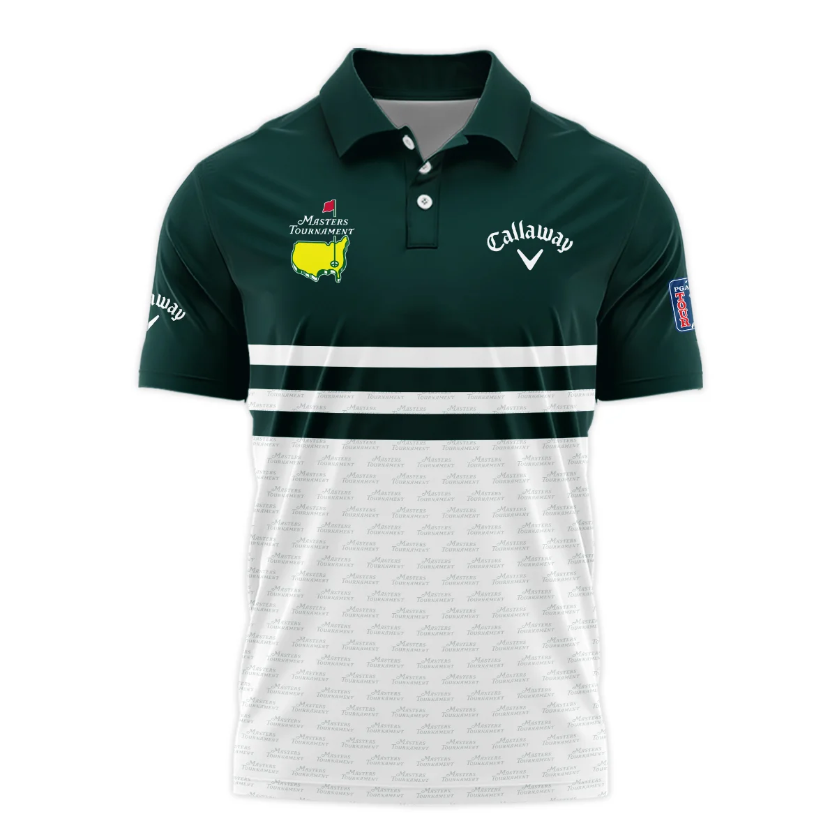 Dark Green Mix White With Logo Pattern Masters Tournament Callaway Vneck Long Polo Shirt Style Classic Long Polo Shirt For Men