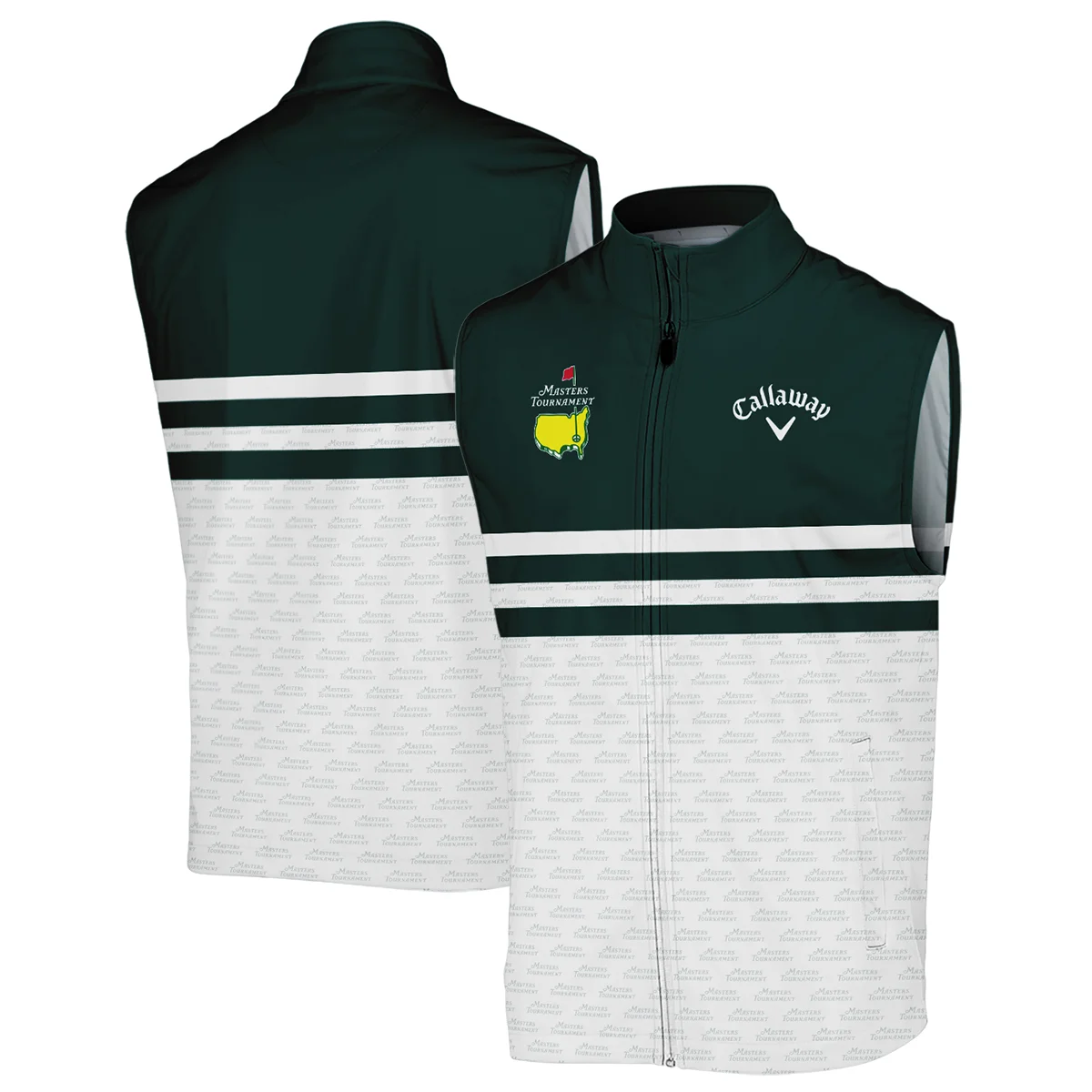 Dark Green Mix White With Logo Pattern Masters Tournament Callaway Vneck Long Polo Shirt Style Classic Long Polo Shirt For Men