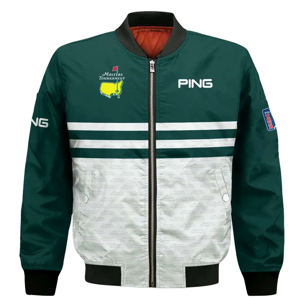 Dark Green Mix White With Logo Pattern Masters Tournament Ping Bomber Jacket Style Classic Bomber Jacket